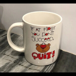 Russ Berrie Vintage Mug If at First You Don’t Succeed QUIT Bear Vintage